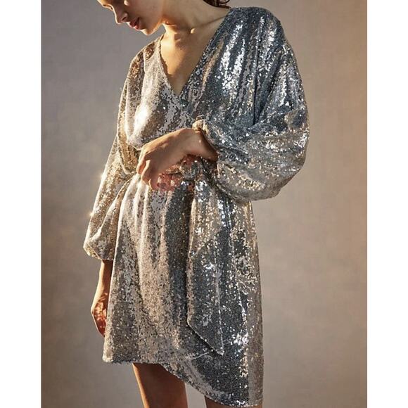 Anthropologie Lisabette Sequined Mini Dress Size 2X Wrap Silhouette - Picture 15 of 15